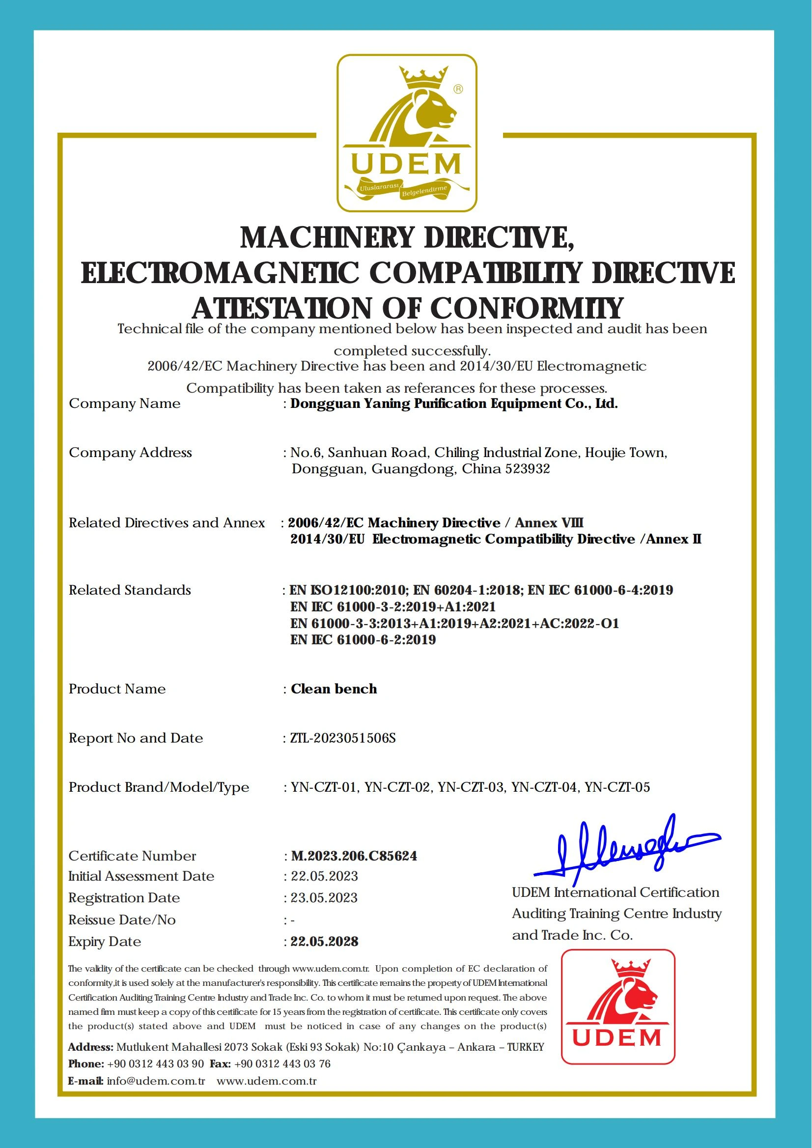 yaningClean-Cleanbench-machinery-directive-electromagnetic-compatibility-directive-attestation-of-conformity